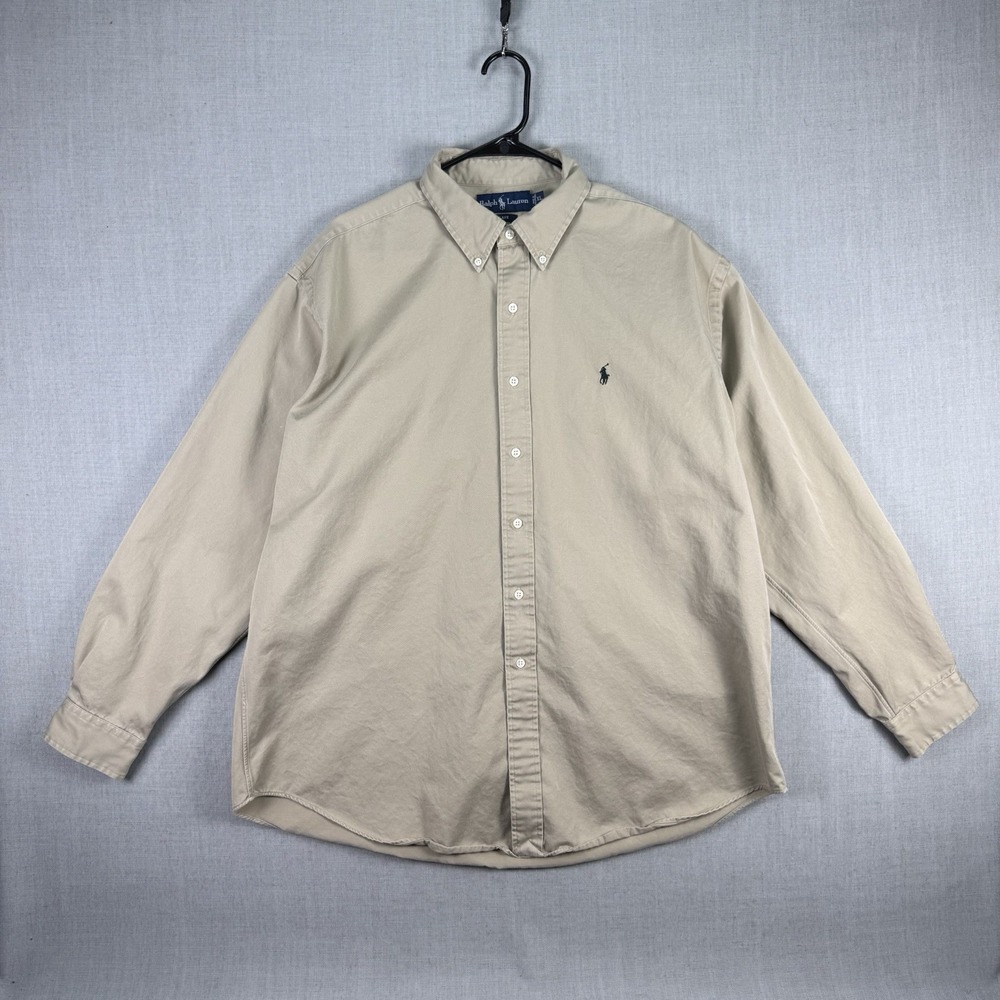 Ralph Lauren Polo Shirt Mens XL Beige Blake Classic Fit Long Sleeve Button Down